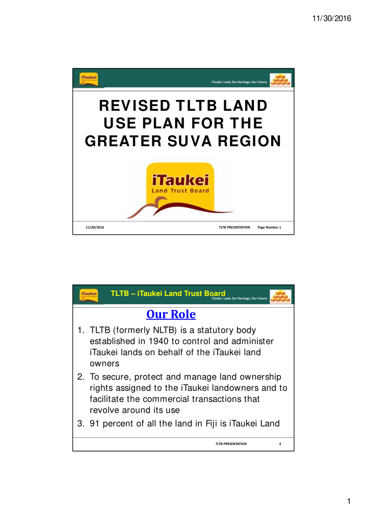 revised tltb land use plan for the greater suva region