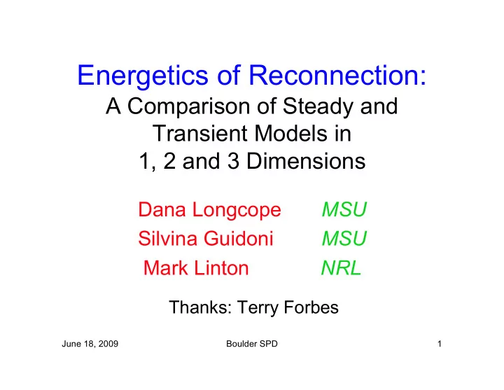 energetics of reconnection