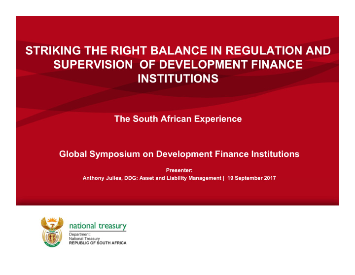 striking the right balance in regulation and supervision