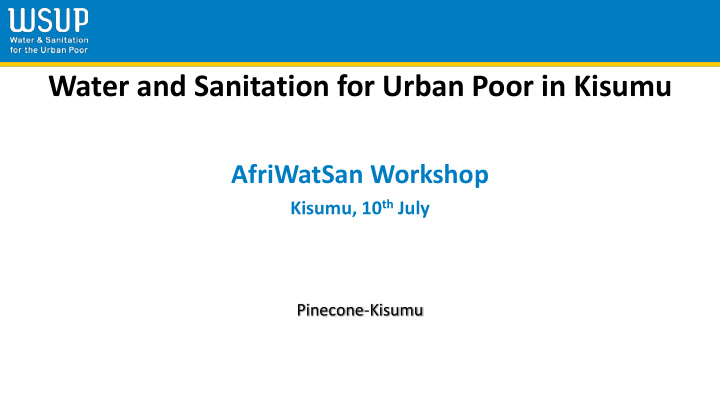 water and sanitation for urban poor in kisumu