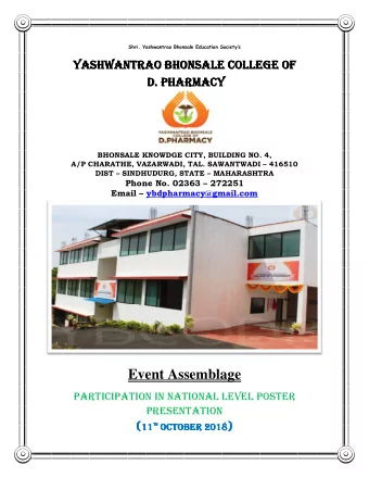 Event Assemblage  PARTICIPATION IN NATIONAL LEVEL POSTER  PRESENTATION ( 1  ( OCTOBER 2018 ) )  (