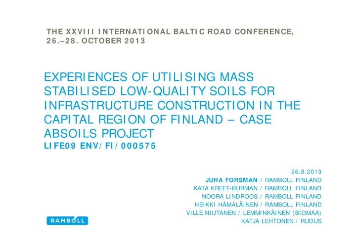 experiences of utilising mass stabilised low quality