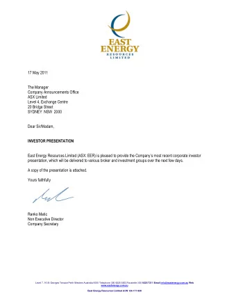 17 May 2011  The Manager  Company Announcements Office  ASX Limited  Level 4, Exchange Centre  20