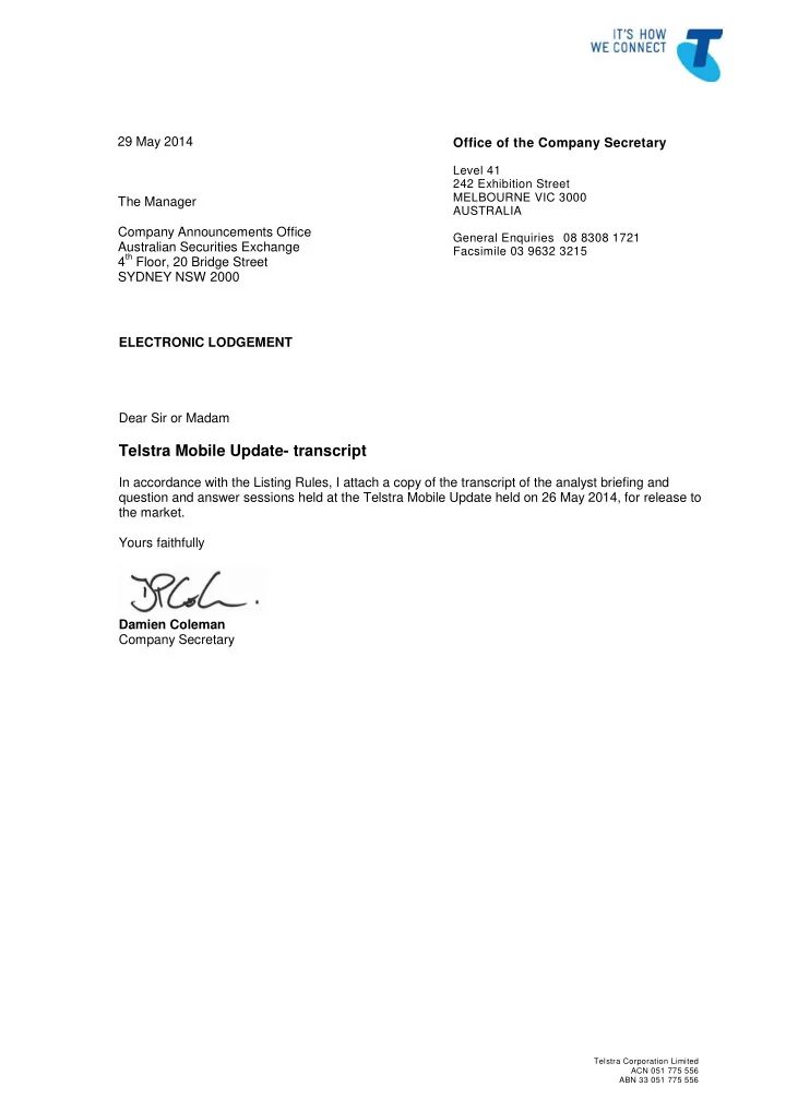 29 may 2014 office of the company secretary level 41 242