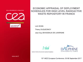 ECONOMIC APPRAISAL OF DEPLOYMENT  SCHEDULES FOR HIGH LEVEL RADIOACTIVE  WASTE REPOSITORY IN FRANCE