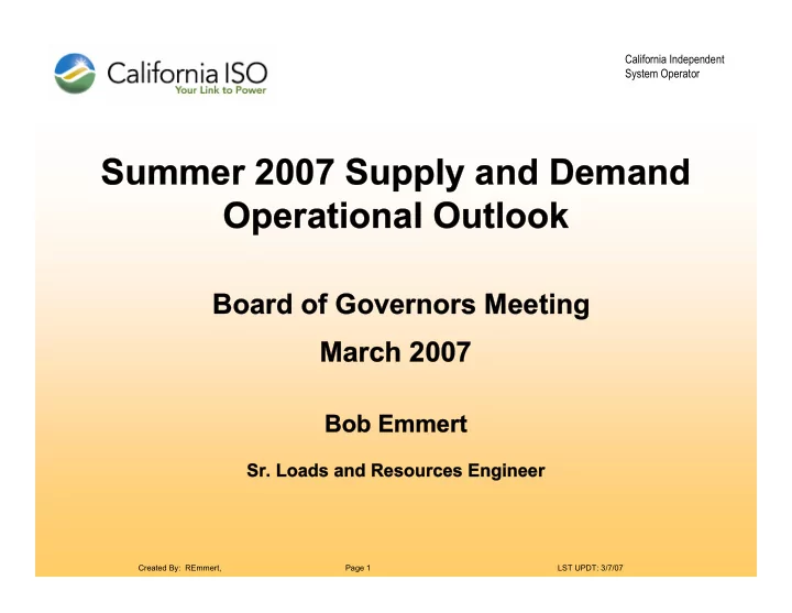 summer summer 2007 2007 supply supply and and demand
