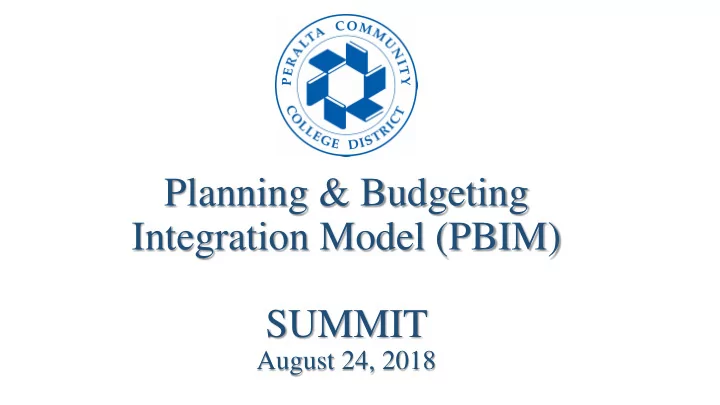 planning budgeting integration model pbim summit