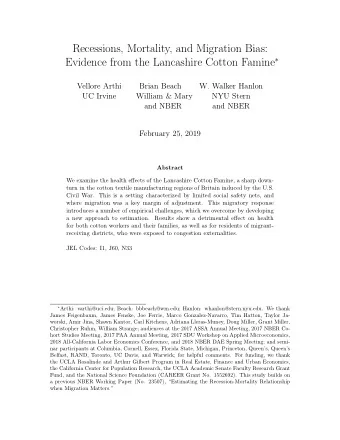 Recessions, Mortality, and Migration Bias: Evidence from the Lancashire Cotton Famine   Vellore