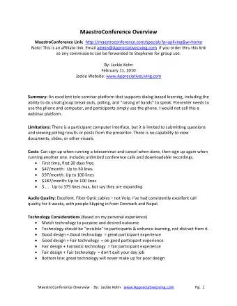 MaestroConference Overview MaestroConference Link: