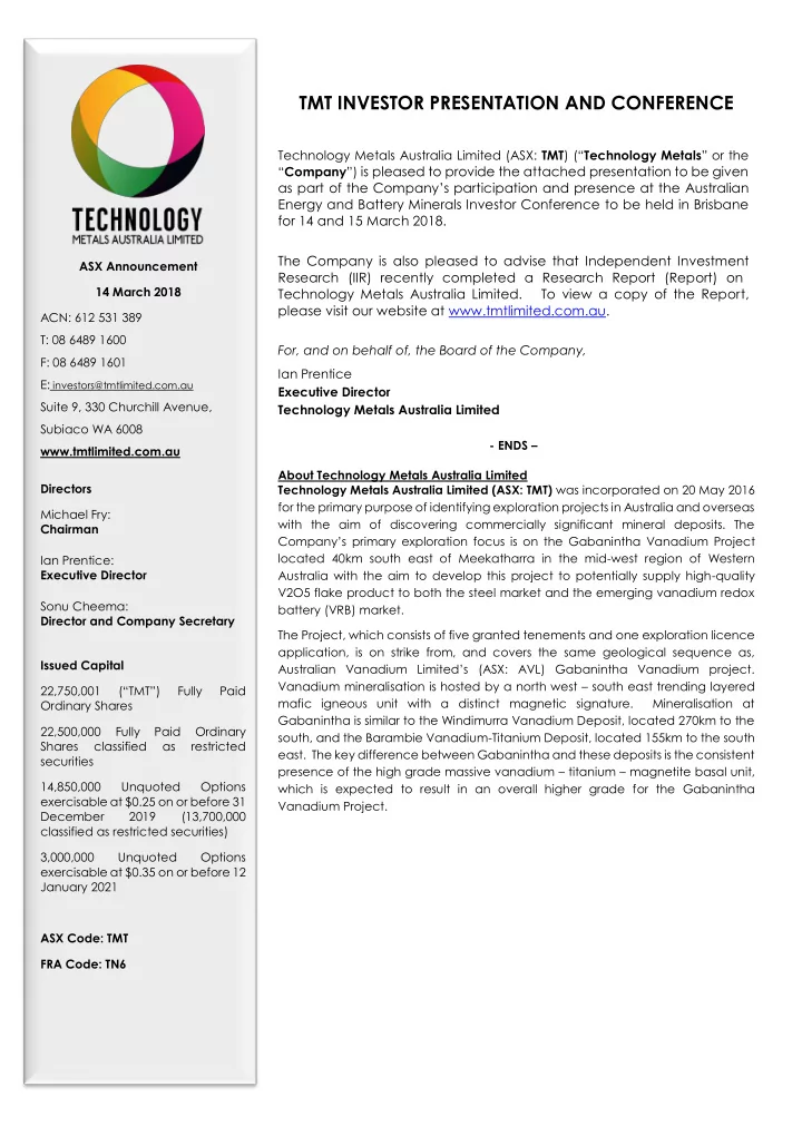 tmt investor presentation and conference technology
