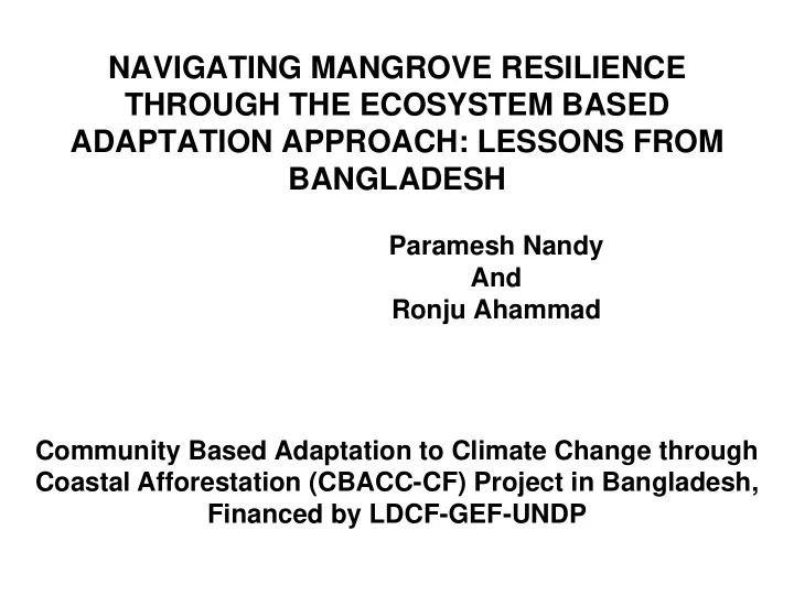 navigating mangrove resilience through the ecosystem