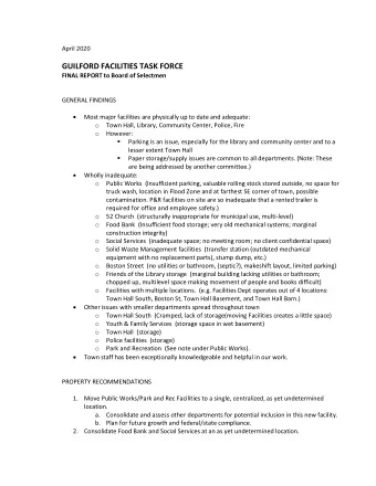 GUILFORD FACILITIES TASK FORCE FINAL REPORT to Board of Selectmen  GENERAL FINDINGS   Most major