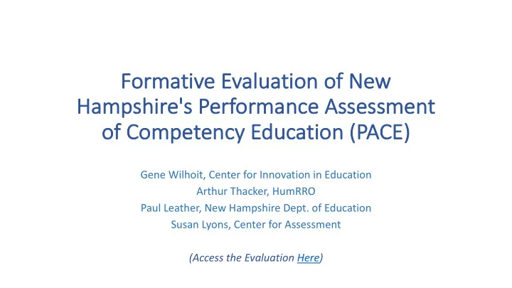 fo formative eva valuation of new ham hampshir hire e s