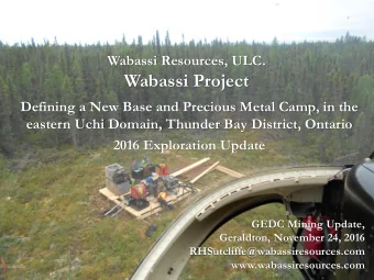 Wabassi Project  Defining a New Base and Precious Metal Camp, in the  eastern Uchi Domain, Thunder
