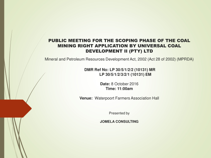 public meeting for the scoping phase of the coal
