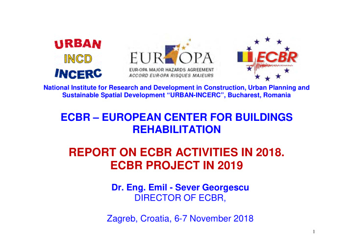 report on ecbr activities in 2018 ecbr project in 2019