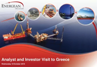 Analyst and Investor Visit to Greece  Wednesday 10 October 2018  Disclaimer This presentation may