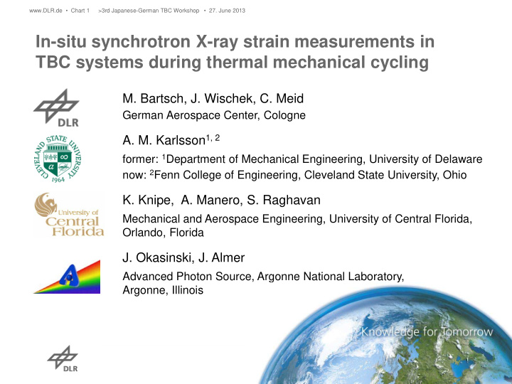 in situ synchrotron x ray strain measurements in tbc