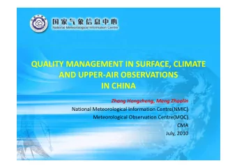 QUALITY MANAGEMENT IN SURFACE CLIMATE QUALITY MANAGEMENT IN SURFACE, CLIMATE AND UPPER  AIR