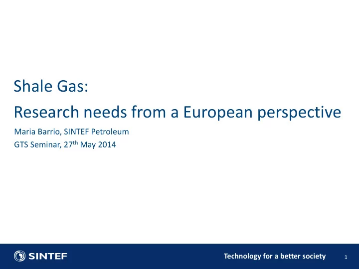 shale gas research needs from a european perspective
