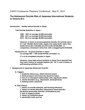 The Adolescent Suicide Risk of Japanese International Students in Victoria B.C.