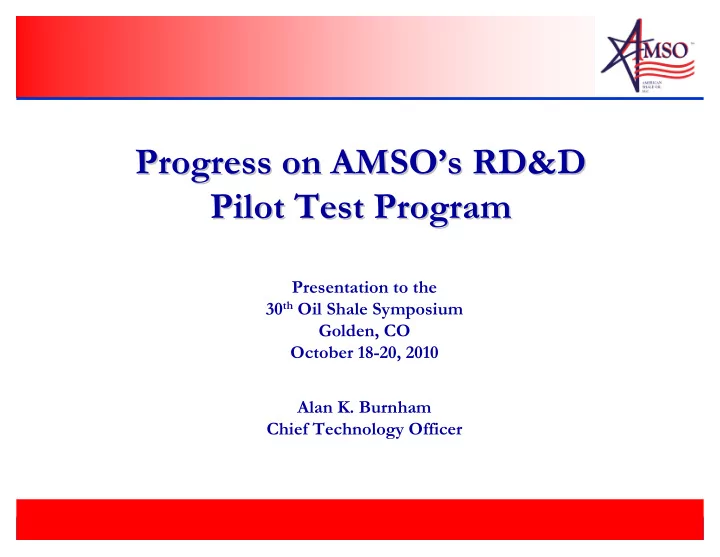 progress on amso amso s s rd d rd d progress on pilot