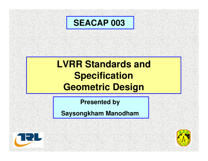 lvrr standards and specification geometric design