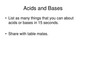 Acids and Bases  List as many things that you can about  acids or bases in 15 seconds.  Share