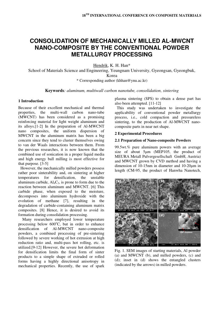 consolidation of mechanically milled al mwcnt nano