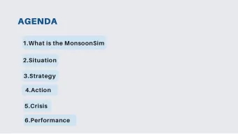 AGENDA  1.What is the MonsoonSim  2.Situation  3.Strategy  4.Action  5.Crisis  6.Performance