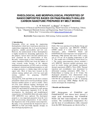 RHEOLOGICAL AND MORPHOLOGICAL PROPERTIES OF  NANOCOMPOSITES BASED ON PA66/PA6/MULTI-WALLED  CARBON