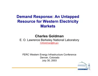 Demand Response: An Untapped  Demand Response: An Untapped  Resource for Western Electricity