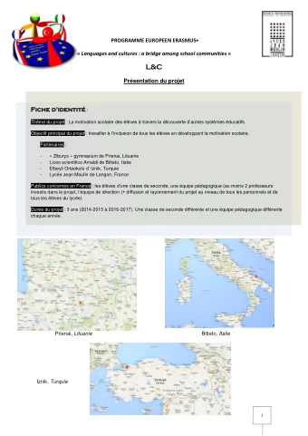 L&amp;C  Prsentation du projet Fiche didentit : Thme du projet : La motivation scolaire