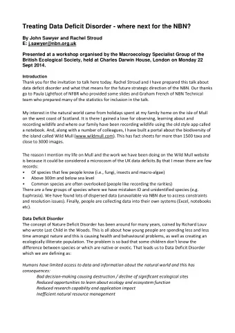 Treating Data Deficit Disorder - where next for the NBN?  By John Sawyer and Rachel Stroud  E: