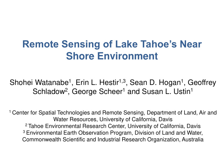 remote sensing of lake tahoe s near shore environment