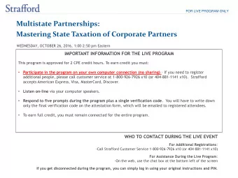 Multistate Partnerships:  Mastering State Taxation of Corporate Partners  WEDNESDAY, OCTOBER 26,
