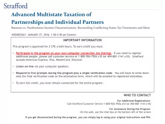 Advanced Multistate Taxation of  Partnerships and Individual Partners  Business vs. Nonbusiness