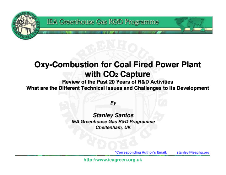 oxy oxy combustion for coal fired power plant combustion