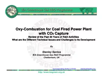 Oxy  Oxy-  -Combustion for Coal Fired Power Plant  Combustion for Coal Fired Power Plant  with CO