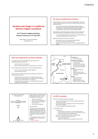 Variation and change in a traditional  rural in this context refers to villages and farming