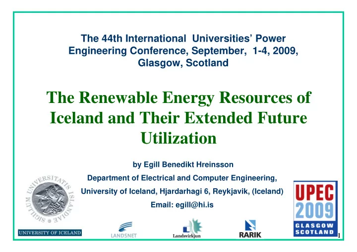 the renewable energy resources of iceland and their