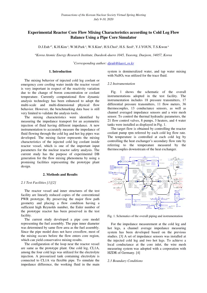 experimental reactor core flow mixing characteristics