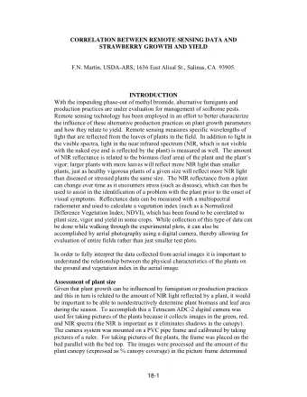 CORRELATION BETWEEN REMOTE SENSING DATA AND STRAWBERRY GROWTH AND YIELD  F.N. Martin, USDA-ARS,