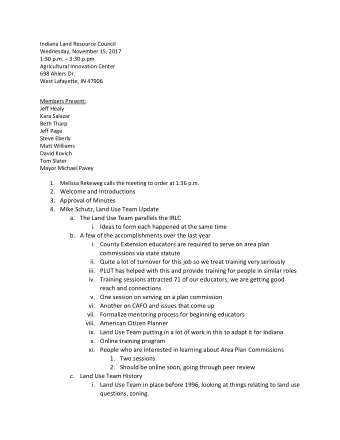 2. Welcome and Introductions 3. Approval of Minutes 4. Mike Schutz, Land Use Team Update a. The