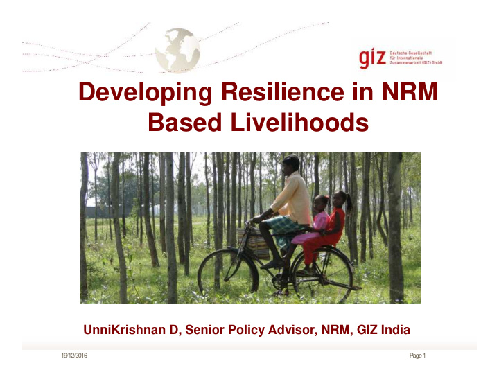 developing resilience in nrm based livelihoods
