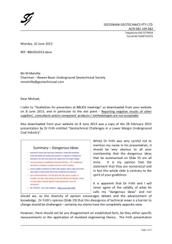 SEEDSMAN GEOTECHNICS PTY LTD  ACN 082 109 082  Telephone 0417279556  Facsimile 0248722535  Monday,