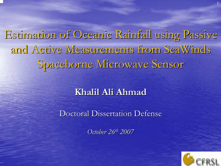 estimation of oceanic rainfall using passive estimation
