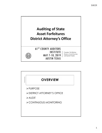 Auditing of State  Asset Forfeitures  District Attorneys Office 61 ST COUNTY AUDITORS  INSTITUTE