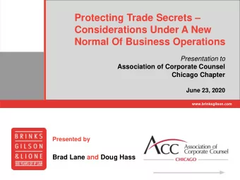 Normal Of Business Operations  Presentation to  Association of Corporate Counsel  Chicago Chapter