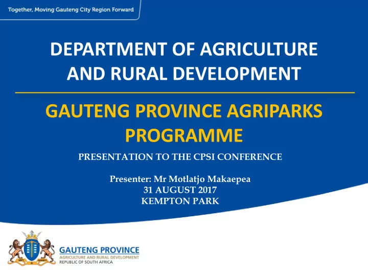 department of agriculture and rural development gauteng